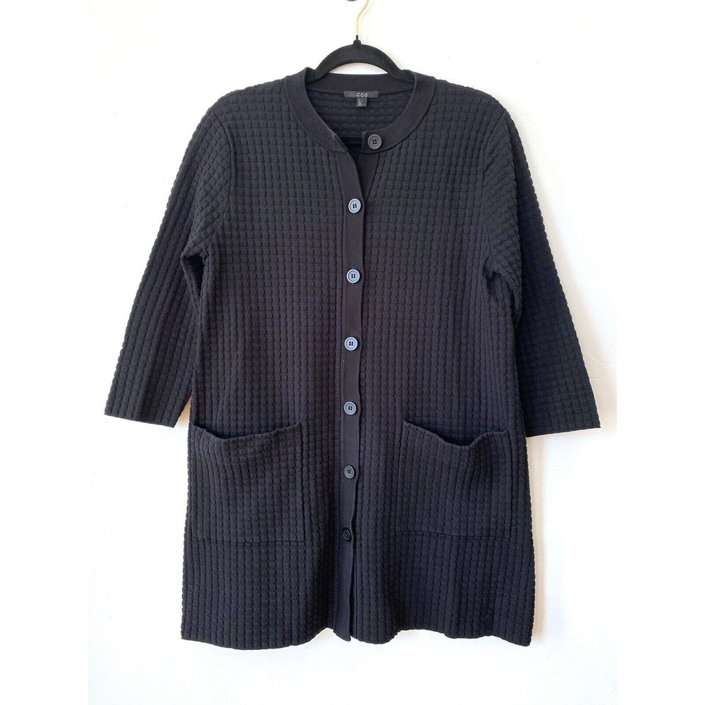COS Waffle Jacket Button Front Black Long Sleeves Pockets Cotton Women's Small